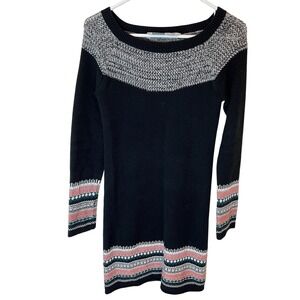 Athleta Black Fair Isle Knit Sweater Dress XXS Long Sleeve Geometric Pattern